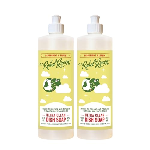 Image of Rebel Green Super Deluxe Dish Soap - Plant-Derived Sustainable Dishwashing Soap - Peppermint & Lemon Scent - 16 fl oz - 2 Pack