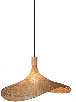 Japanese Style Pendant Lamp Woven Bamboo Shade, Wicker Craft Hanging Lamp with Adjustable Rope Ceiling Chandelier for Living Room,Dining Room,Bedroom,Clothing Store Decoration