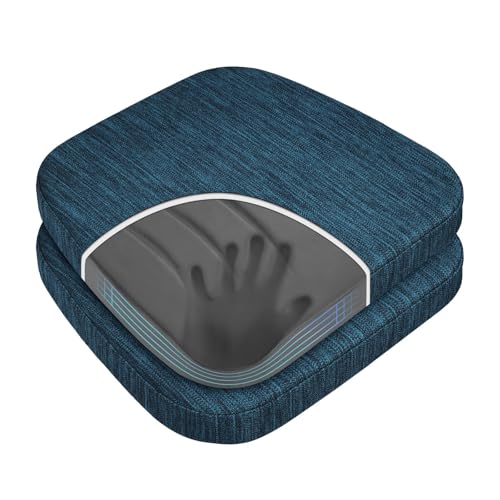 baibu Dual-Layer Memory Foam Chair Cushions Set of 2, 17 x 16 x 2 in, Blue