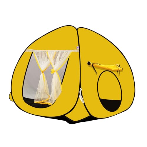 SILVER SHINE Foldable Delightful Patterns Popup Kids Play Tent House for Multi Purpose|PlayTent House for up to 10 YearOld Kids Girls&Boys|Mosquito Net Design Tent for Kids-Yellow
