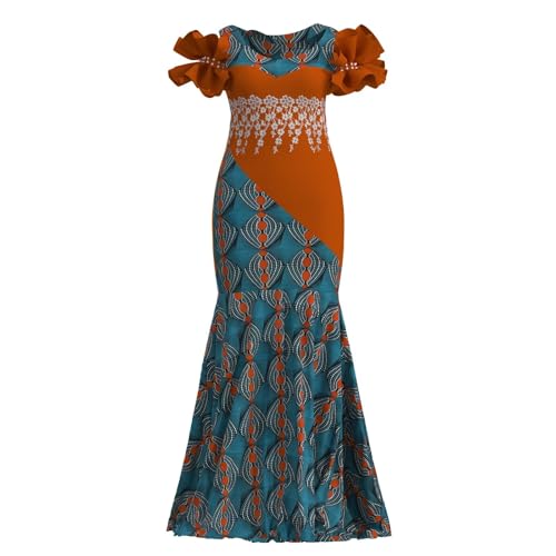 Image of iooiooi Womens Elegant Ankara Maxi Mermaid Dress Lace Decorated African Gowns