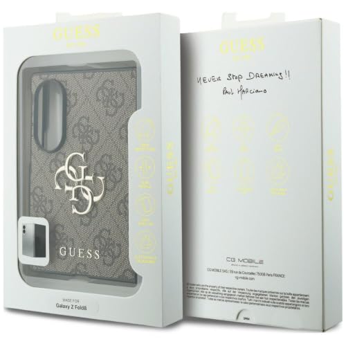 Image of CG MOBILE Guess [Official Licensed], Protective Case Designed for Galaxy Z Fold 8 | 4G PU Case with Big 4G & Classic Metal Logo - Brown