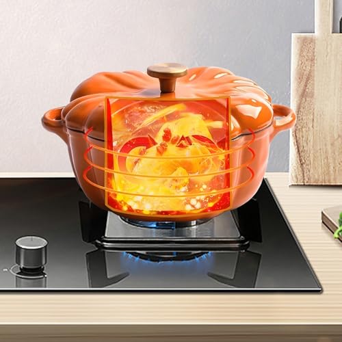 Casserole en fonte émaillée avec couvercle - Jolie cocotte en forme de - Bol à soupe mignon pour four, lave-vaisselle, micro-ondes – Image 4