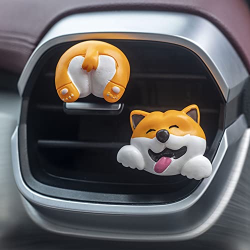 Image of Cute Air Vent Clips Car Accessories, Creative Animal Head and Tail Cartoon Car Air Freshener Vent Clip Car Fragrance Diffuser Perfume Clips Air Conditioner Outlet Vent Clips Decorations, Dog