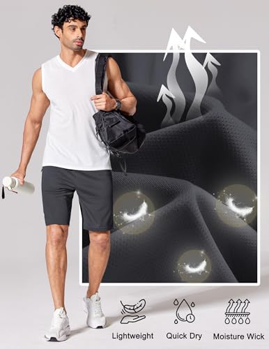 COOFANDY Mens Athletic Running Shorts 9" Lightweight Quick Dry Drawstring Mesh Gym Shorts with Zipper Pockets (Dark Grey, Large) - Image 5