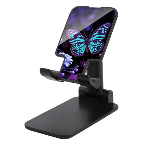 Support pliable pour téléphone portable violet avec motif fleurs et papillons