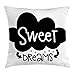 Produktbild Sweet Dreams Throw Pillow Cushion Cover, Black Cloud with Small Arrows Pointing to Typographic Inspirational Quote, Decorative Square Accent Pillow Case, 18 X 18 Inches, Black and White