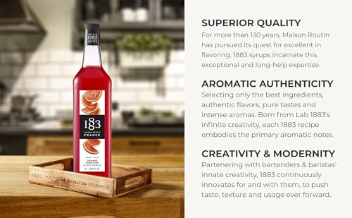 Image of 1883 Blood Orange Syrup for Drinks, Made in France, 1 Liter Glass Bottle