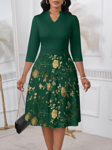 Image of PinkPatty Women's Casual A-line Midi Dresses 3 /4 Sleeve V Neck Fit and Flare Dress with Pockets
