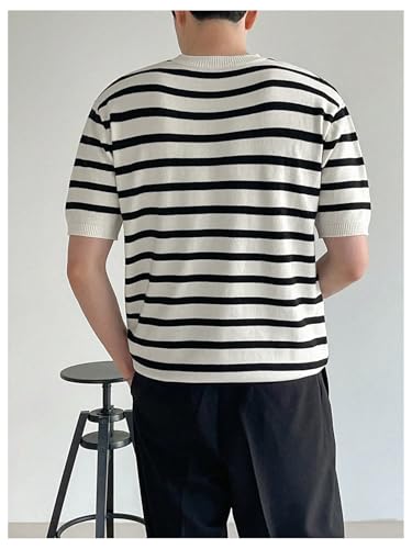 Men's Striped Short Sleeve Sweaters Half Sleeve Crew Neck Casual Knit Tops3