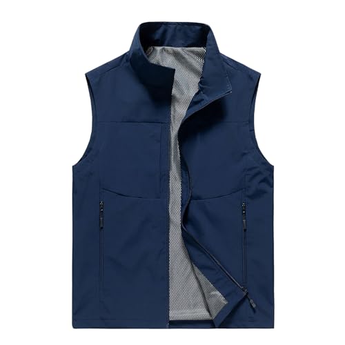 Lightweight Vest for Men Casual Sleeveless Jacket Stand Collar Vest Zip Up Hiking Vest Plus Size Vest with Pockets