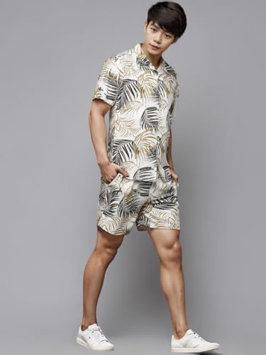 Image of Rigo Men's Rayon Printed Relaxed Night Suit Set Casual Co-Ords Set|Shirt And Short Set