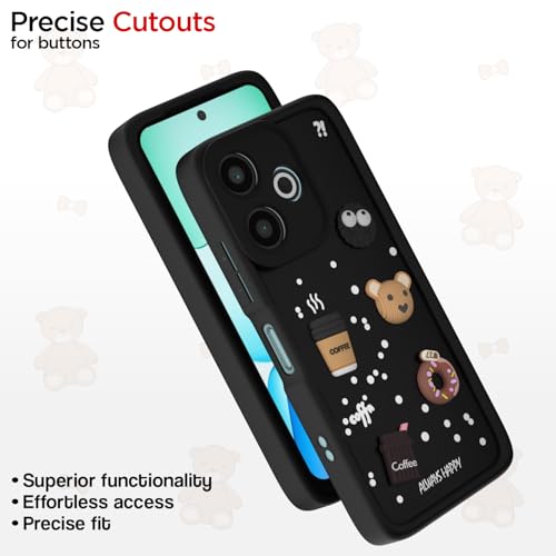 Image of Pikkme Bumper Case for Redmi 13 5G / 13 5G Prime Edition /Poco M6 Plus 5G | Cute Fun Cartoon 3D Bear Silicone Full Body Protection Back Cover (Black)