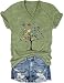 Butterfly Tree Shirts Women Funny Boho V-Neck T-Shirt Cute Summer Graphic Tee Loose Fit Casual Short Sleeve Tops(Green1-S)