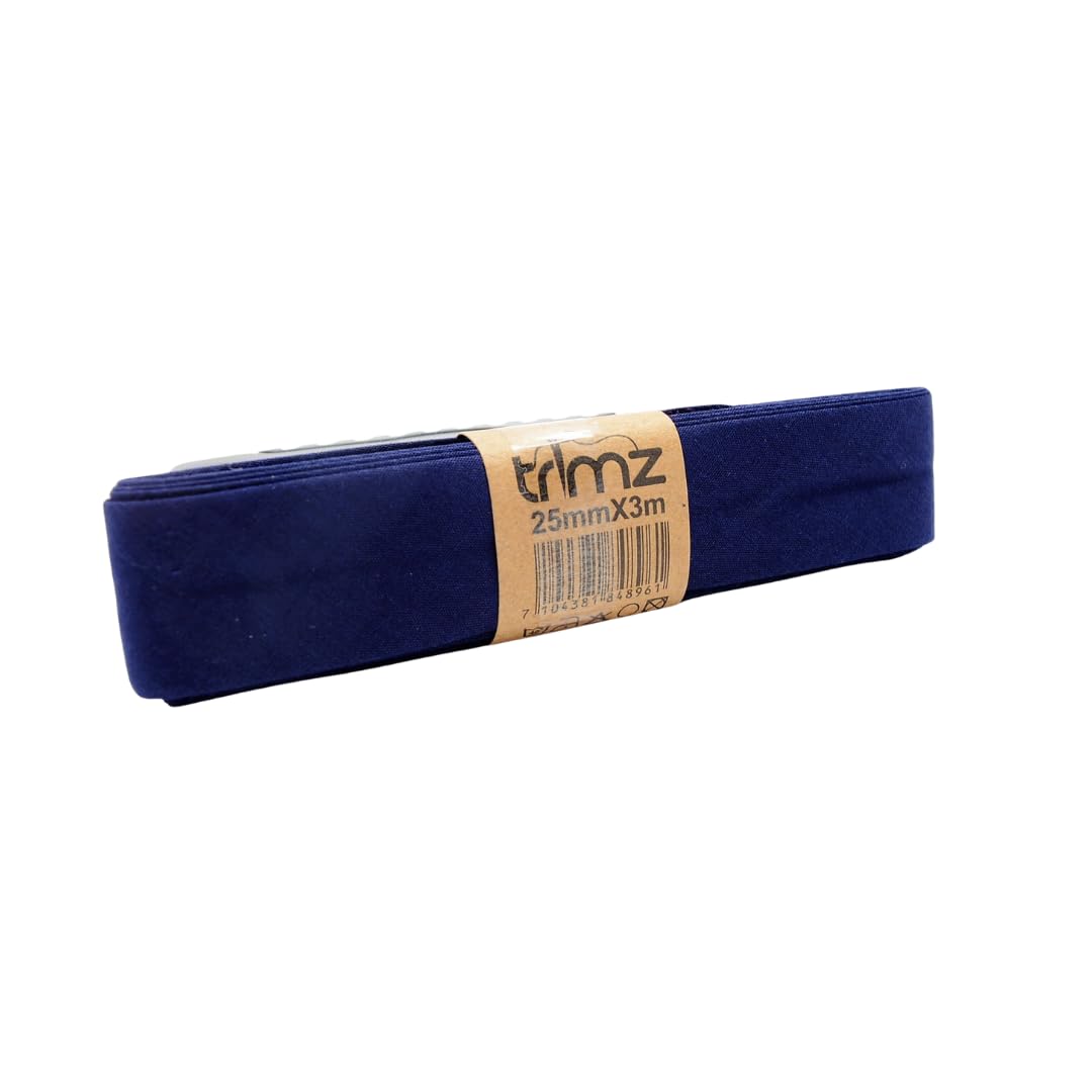 Trimz Navy Polycotton Bias Binding Tape – Blue, 25Mm X 3M | Double Fold Sewing Tape For Hems, Quilting & Dressmaking
