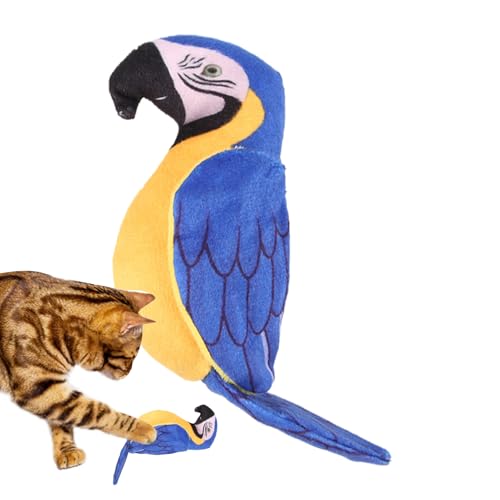 インタラクティブなさえずる鳥の猫用おもちゃ,プラッシュ インタラクティブ 子猫ゲーム | オウムのプラッシュおもちゃ | 子猫の遊び用 精神的刺激 狩猟シミュレーション 爪とぎ 退屈解消 家庭用 屋内 屋外 リビングルーム対応