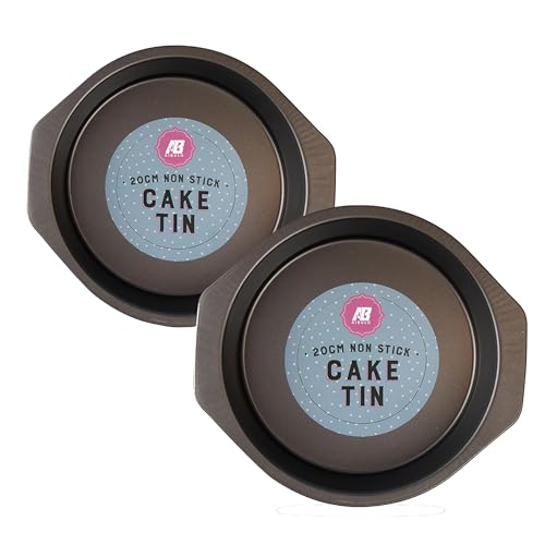 2 Pack 8 Inch Cake Tins for Baking | Round Non-Stick Carbon Steel Cake Tin Mould | Heavy-Duty Baking Tins for Oven | Sponge Cake Tins | Durable Bakeware for Home & Kitchen
