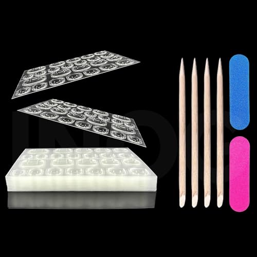 INOG 30 Sheets (720pcs) Nail Adhesives Tab,2 Disposible filers & 4 Stickes for Presson Jelly Double Side False Nail Glue Sticker Transparent Sticky Tabs Waterproof Breathable Manicure Gel Tabs