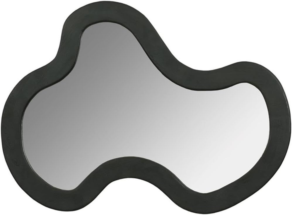 Pemberly Row Contemporary Black Mirror, 28" W x 2.5" D x 38" H, Solid Acacia Wood Frame, Rich Black Finish, Curved Shape, Modern Design, Decorative Wall Mirror for Living Room or Bedroom Use