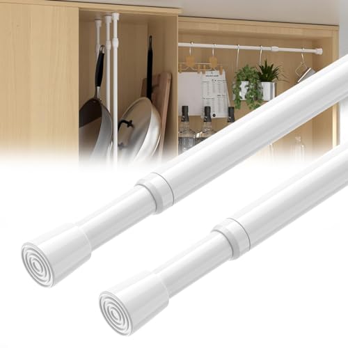 2 Pieces Adjustable Curtain Rod, Extendable Curtain Poles, No Drilling Curtain Rod, Tension Rods for Curtains, Shower Curtain Rod, for Kitchen, Bathroom, Wardrobe, Window, 30-50 cm