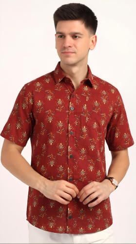 Image of BLOCKS OF INDIA Cotton Hand Block Print Half Sleeves Summer Shirt for Men