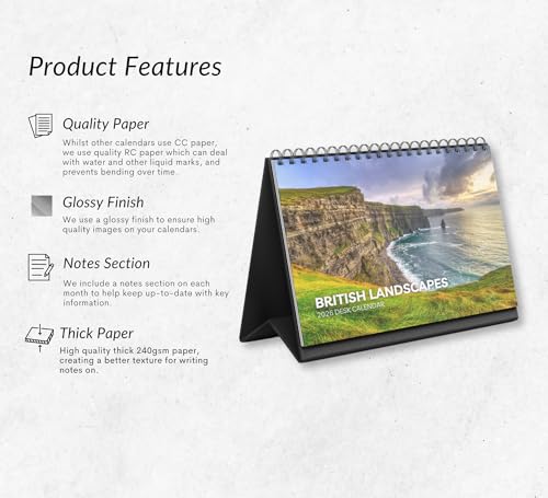 British Landscapes Desk Calendar 2026-2027: Standing Flip Desktop Calendar with Thick Paper (15.25cm x 22cm - similar to A5) - Image 5