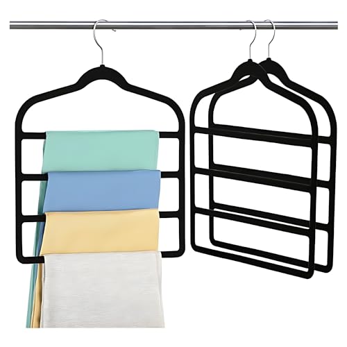 3 PACK - Space Saving 4 Layer Trouser/Towels/Tie Hangers, Non Slip Velvet Build Prevents Slipping & Wrinkles, Rotating Hook for Easy Access - Organizers for Pants, Jeans, Scarves, Towels & More