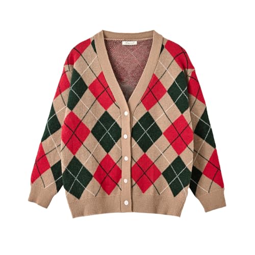 Image of Women's Long Sleeve Cardigan Sweater,Cute Y2K Top Knit Colorful Patterned V Neck Button Outwear S~XL