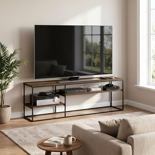 Image of Furinno Moretti Modern Lifestyle TV Stand, Entertainment Center for TV up to 78 Inch, for Living Room, Bedroom, Brown Walnut