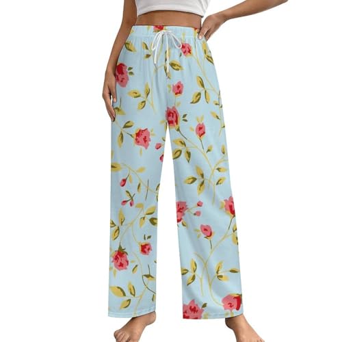Pantalon de pyjama femme Fleur Rouge doux vêtement de nuit en S