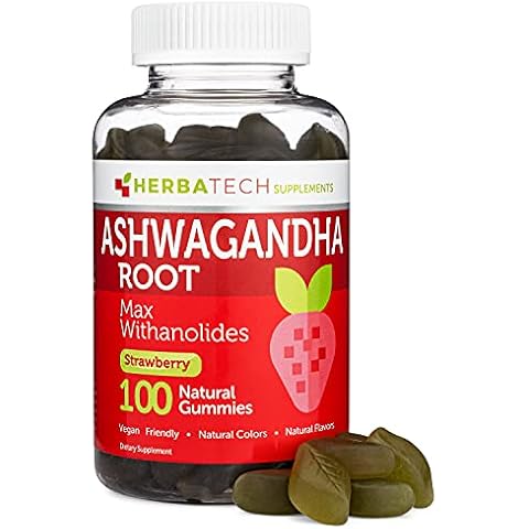 Ashwagandha Gummies for Men and Women - Strongest 1,500mg Formula (100 Gummies) 3% Withanolides Cortisol Blocker for Relief, Calming, and Relaxation from Herbatech Supplements Cover