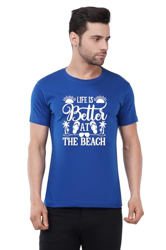 Image of Caseria Men's Cotton Printed T-Shirt -Life is Better Beach | 100% Cotton | Half Sleeves | Regular Fit | Printed | Round Neck | Graphic T Shirt