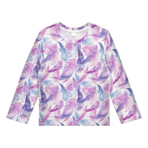 Colorful Feather Pattern Boys Rash Guard Swim Shirts Long Sleeve UPF 50+ Quick Dry Sun Protection Shirt Swimsuit Surf Tops for Toddler Kid Girl Fishing Swimming Outdoor 3T