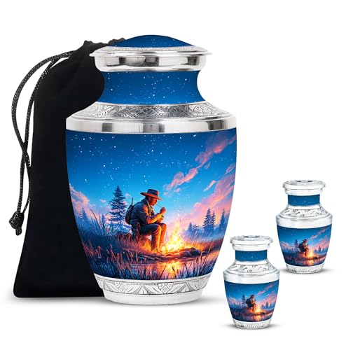 Image of Cowboys Urn Memorial Keepsakes for Ashes 1 Large & 2 Small | Cremation Urns for Adult Men & Women, Funeral Urns for Mom & Dad