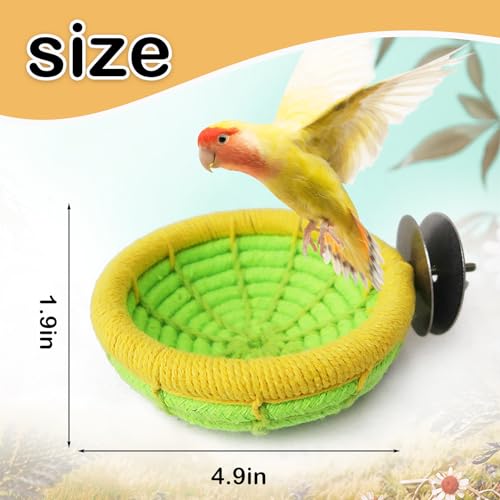 Image of Cotton Rope Parakeet Nest Handmade Bird Breeding Nest Cockatiel Hatch Rope Bed Green Base Canary Snack Bowl for Parrot Conure Finch Budgie Lovebird