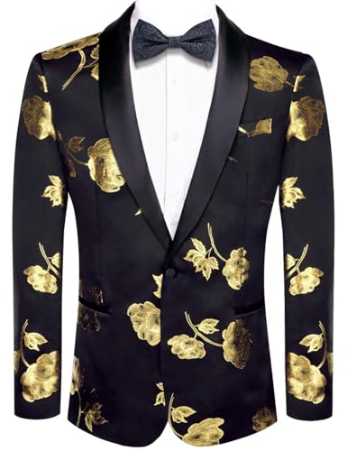 Blazer de costume haut de gamme à revers en châle noir et doré