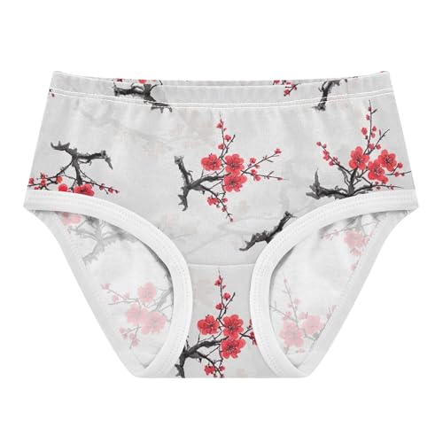 Toddler Underwear Floral 2t Cotton Cute Panties Girl Artistic Briefs Undies Kids Elegant Cherry Blossom Red Flowers