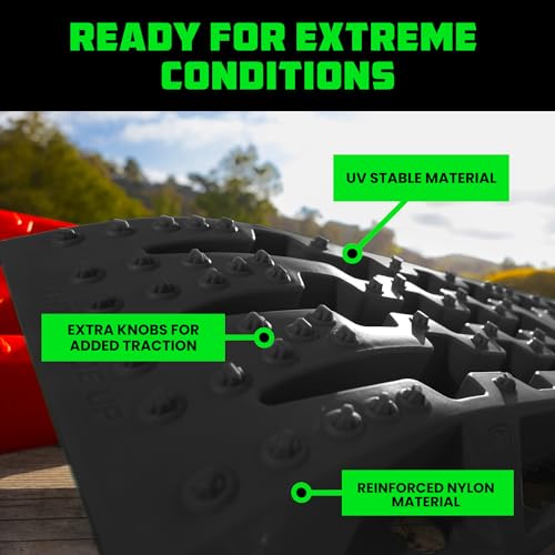 Rhino USA Off-Road Recovery Traction Boards - 2 Pack Ultimate Tire Traction Mountable Mats for 4X4 Vehicles in Sand, Mud & Snow. Heavy Duty Zipper Carry Bag and Leashes Included - (Black)