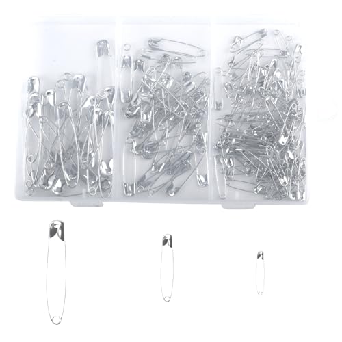 150 Pcs Silver Safety Pins Assorted, 28mm, 38mm, 55mm for Arts, Crafts, Sewing and Clothing