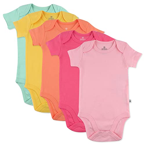 Image of HonestBaby 5-pack Short Sleeve Bodysuits One-piece 100% Organic Cotton for Infant Baby Girls