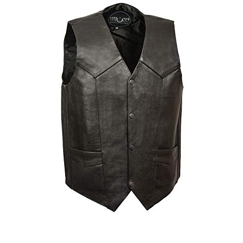 M-BOSS MOTORCYCLE APPAREL BOS13513 Men's Black Leather Classic Style Western Motorcycle Rider Vest - 46