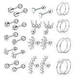 Hailong Ming 13 Pares Pendientes de Botón Hipoalergénicos Acero Inoxidable Apilables Cubic Zirconia Unisex Adecuados para Mujeres Hombres Niñas Fiestas Uso Diario
