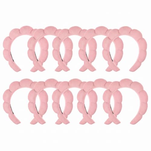 Olportkah 10Pcs Spa Headbands for Washing Face Makeup Skin Care Headband Women Bubble Facial Beauty Headbands Accessories for Women Shower Gift (Pink)
