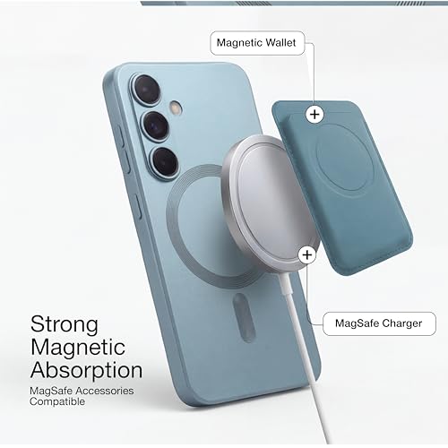 Image of amazon basics Premium Mag-Safe Case for Samsung Galaxy S25 5G | Shockproof & Anti-Scratch Cover | Soft Silicone with Wireless Charging | Camera Lens Guard - Blue