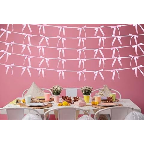 Pre-String Pink Bow Hanging Garland, Bow Coquette Party Hanging Decortions, Bow Party Decor for Bachelorette Party Decorations, Bridal Shower, Wedding Favors, Birthday Party, Engagement Supplies Cover