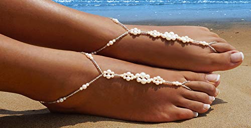 Bienvenu Beach Wedding Barefoot Sandals Foot Jewelry Fashion Anklet Foot Chain 2 Pcs,White_Style 4 #TOP1