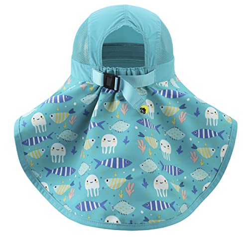 Connectyle Kids Breathable Flap Sun Hat Upf50+ Wide Brim Beach Paly Hat Boys Safari Hat Aqua Blue L #TOP2