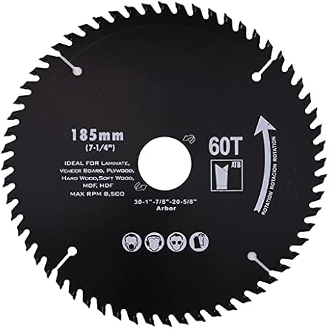 MAPTCO. 185mm 60T, Arbor 30mm with 25.4-22.23-20-15.88 Washer. Wood Working Circular Saw Blade Cover