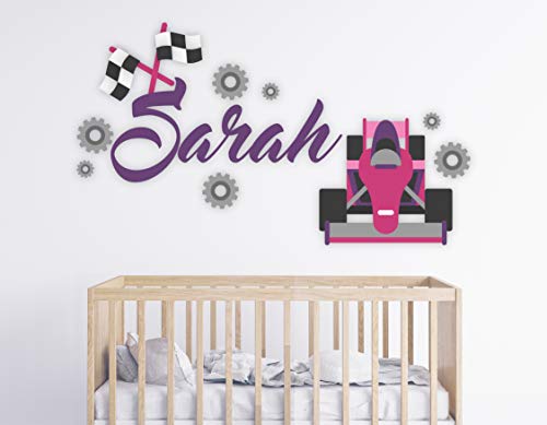 Custom Name Transportation Theme - F1 Racecar - Baby Boy/Girl - Wall Decal Nursery For Home Bedroom Children (559) (Wide 30" X 17" Height) #TOP5