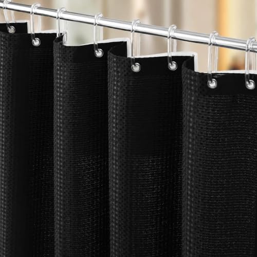 Image of HOMETHREADS Embrace Luxury with Our 6-Feet Long Premium Polyester Shower Curtain with 12 Hooks for a Lavish Bathroom Ambiance | Stylish, Splendid, and Perfectly Sized (Classic Black, 180x180cm)